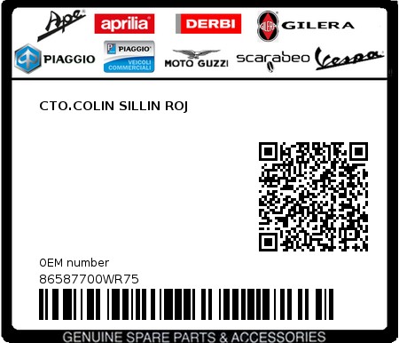 Product image: Piaggio - 86587700WR75 - CTO.COLIN SILLIN ROJ  0