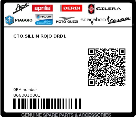 Product image: Piaggio - 8660010001 - CTO.SILLIN ROJO DRD1  0