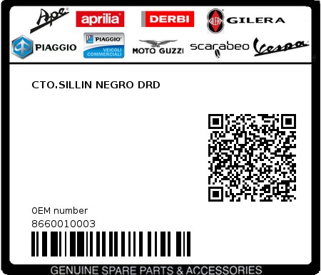 Product image: Piaggio - 8660010003 - CTO.SILLIN NEGRO DRD  0