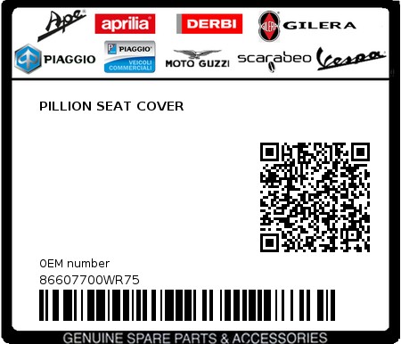 Product image: Piaggio - 86607700WR75 - PILLION SEAT COVER  0