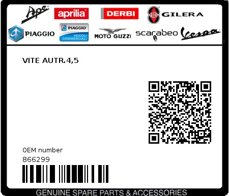 Product image: Piaggio - 866299 - VITE AUTR.4,5  0
