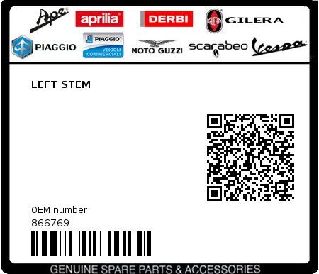 Product image: Piaggio - 866769 - LEFT STEM  0