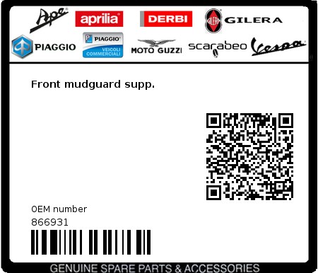 Product image: Piaggio - 866931 - Front mudguard supp.  0