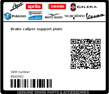 Product image: Piaggio - 866992 - Brake caliper support plate  0