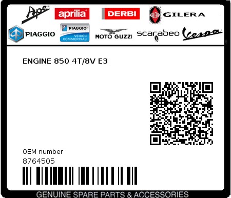 Product image: Piaggio - 8764505 - ENGINE 850 4T/8V E3  0