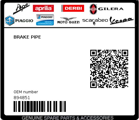 Product image: Piaggio - 894851 - BRAKE PIPE  0