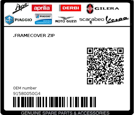 Product image: Piaggio - 91580050G4 - .FRAMECOVER ZIP 