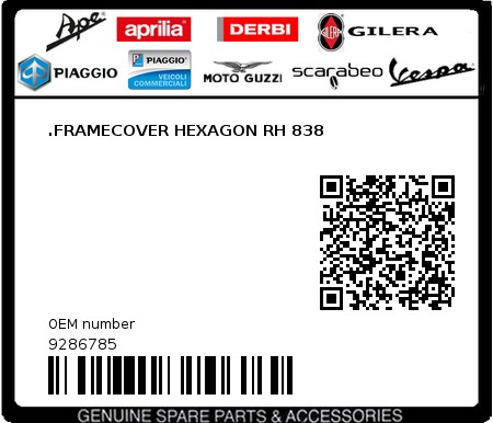 Product image: Piaggio - 9286785 - .FRAMECOVER HEXAGON RH 838 