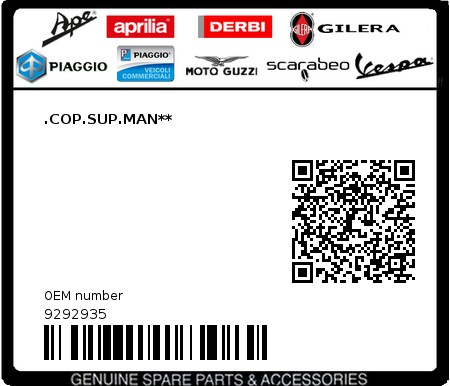 Product image: Piaggio - 9292935 - .COP.SUP.MAN**  0