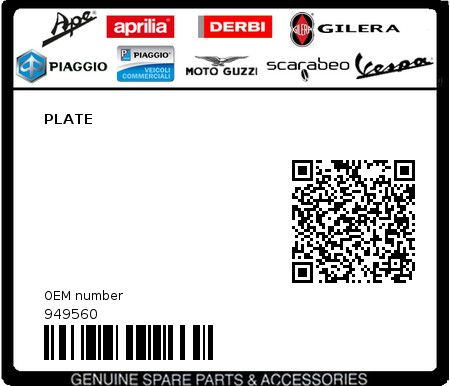 Product image: Piaggio - 949560 - PLATE  0