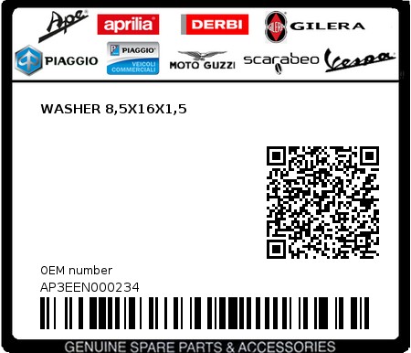Product image: Piaggio - AP3EEN000234 - WASHER 8,5X16X1,5  0
