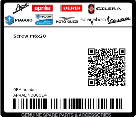 Product image: Piaggio - AP4ADN000014 - Screw m6x20  0