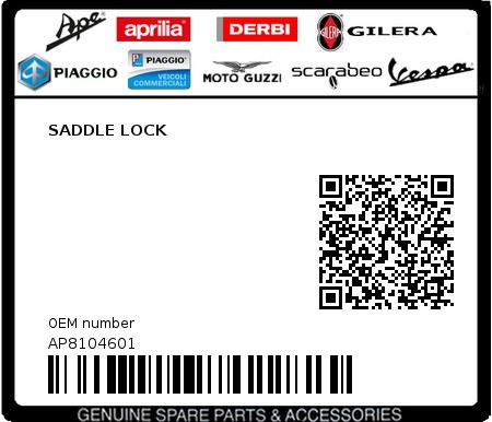 Product image: Piaggio - AP8104601 - SADDLE LOCK  0