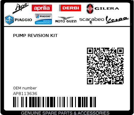Product image: Piaggio - AP8113636 - PUMP REVISION KIT  0