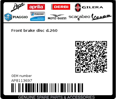 Product image: Piaggio - AP8113697 - Front brake disc d.260  0