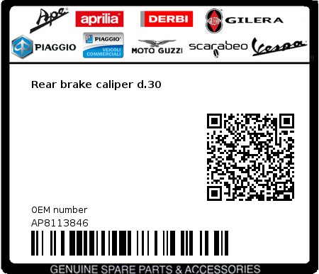 Product image: Piaggio - AP8113846 - Rear brake caliper d.30  0