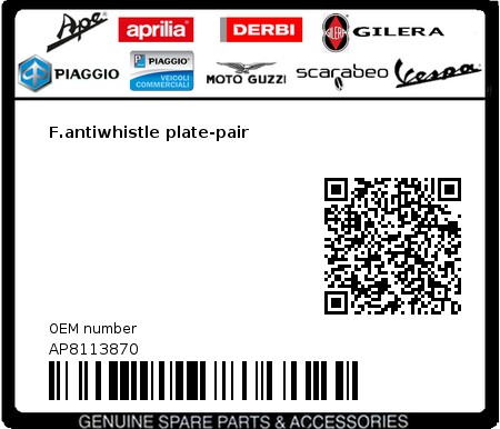 Product image: Piaggio - AP8113870 - F.antiwhistle plate-pair  0