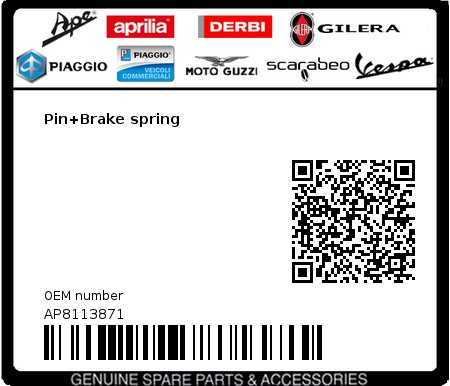 Product image: Piaggio - AP8113871 - Pin+Brake spring  0