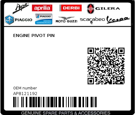 Product image: Piaggio - AP8121192 - ENGINE PIVOT PIN  0