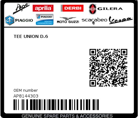 Product image: Piaggio - AP8144303 - TEE UNION D.6  0