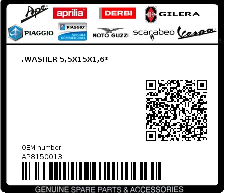 Product image: Piaggio - AP8150013 - .WASHER 5,5X15X1,6*  0