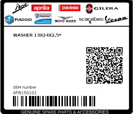 Product image: Piaggio - AP8150101 - WASHER 13X24X2,5*  0