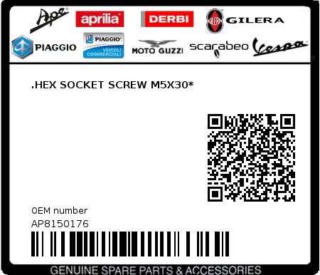 Product image: Piaggio - AP8150176 - .HEX SOCKET SCREW M5X30*  0