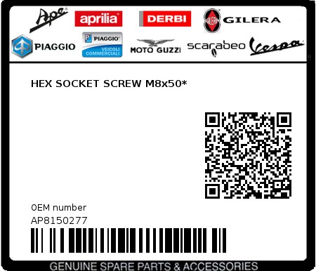 Product image: Piaggio - AP8150277 - HEX SOCKET SCREW M8x50*  0