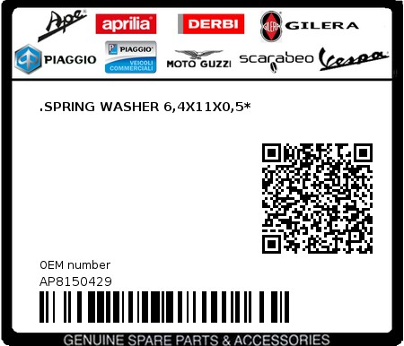 Product image: Piaggio - AP8150429 - .SPRING WASHER 6,4X11X0,5*  0