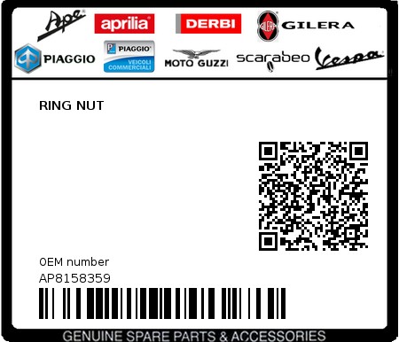 Product image: Piaggio - AP8158359 - RING NUT  0