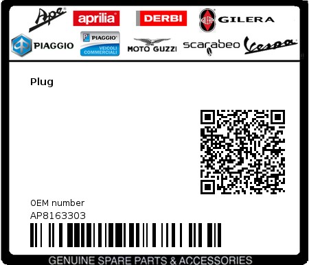 Product image: Piaggio - AP8163303 - Plug  0