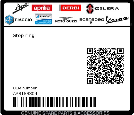 Product image: Piaggio - AP8163304 - Stop ring  0