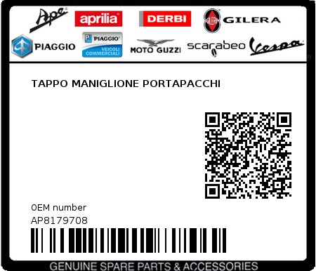 Product image: Piaggio - AP8179708 - TAPPO MANIGLIONE PORTAPACCHI  0