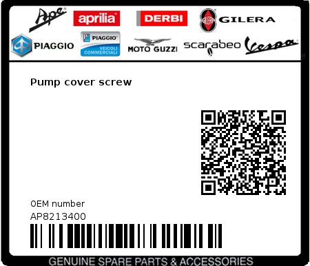 Product image: Piaggio - AP8213400 - Pump cover screw  0