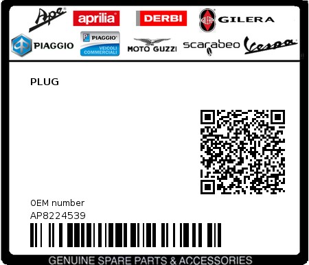 Product image: Piaggio - AP8224539 - PLUG  0