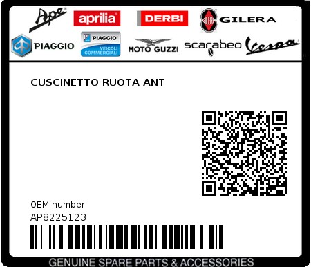 Product image: Piaggio - AP8225123 - CUSCINETTO RUOTA ANT  0