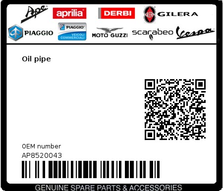 Product image: Piaggio - AP8520043 - Oil pipe  0