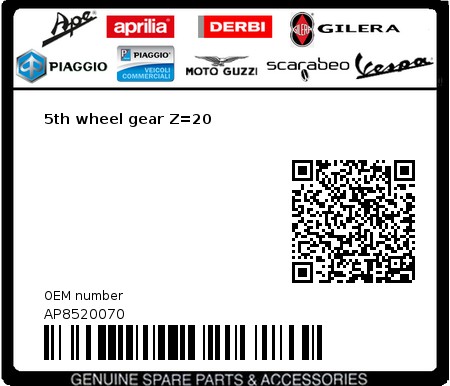 Product image: Piaggio - AP8520070 - 5th wheel gear Z=20  0