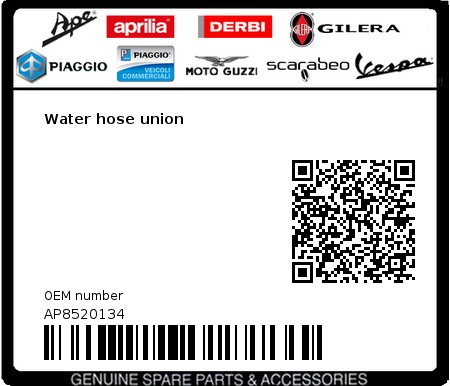 Product image: Piaggio - AP8520134 - Water hose union  0