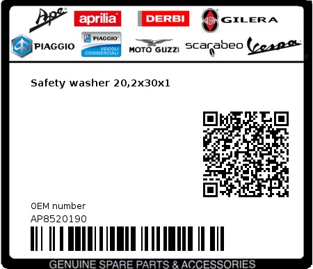 Product image: Piaggio - AP8520190 - Safety washer 20,2x30x1  0