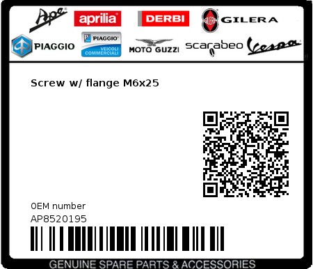Product image: Piaggio - AP8520195 - Screw w/ flange M6x25  0