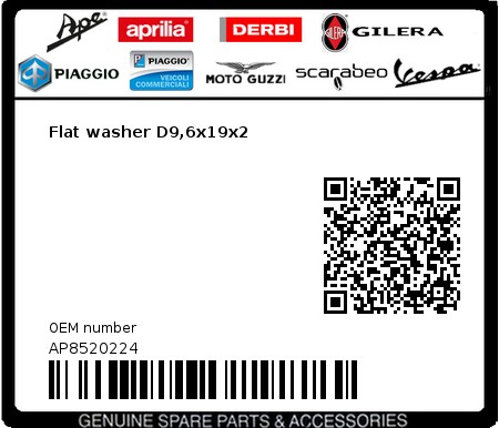 Product image: Piaggio - AP8520224 - Flat washer D9,6x19x2  0