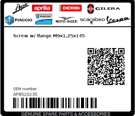 Product image: Piaggio - AP8520235 - Screw w/ flange M9x1,25x145  0
