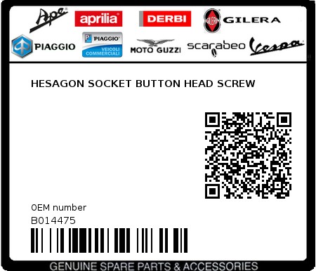 Product image: Piaggio - B014475 - HESAGON SOCKET BUTTON HEAD SCREW  0