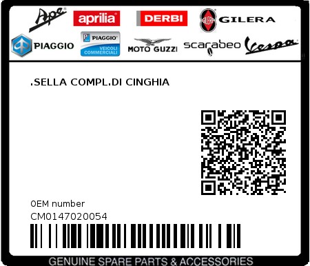 Product image: Piaggio - CM0147020054 - .SELLA COMPL.DI CINGHIA 