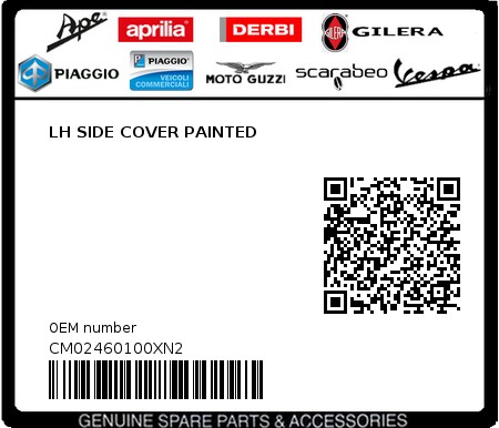 Product image: Piaggio - CM02460100XN2 - LH SIDE COVER PAINTED 