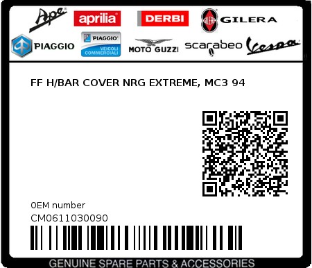 Product image: Piaggio - CM0611030090 - FF H/BAR COVER NRG EXTREME, MC3 94 