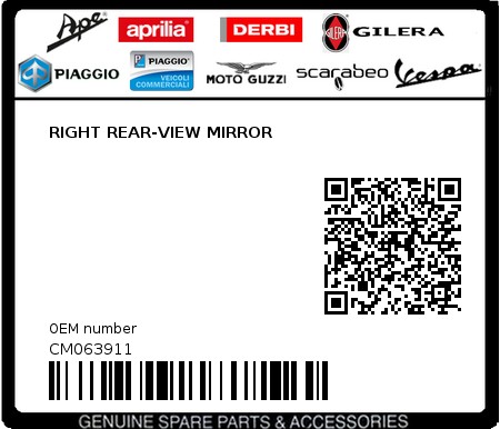 Product image: Piaggio - CM063911 - RIGHT REAR-VIEW MIRROR  0