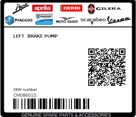 Product image: Piaggio - CM086010 - LEFT  BRAKE PUMP  0