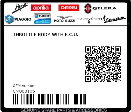 Product image: Piaggio - CM088105 - THROTTLE BODY WITH E.C.U.  0